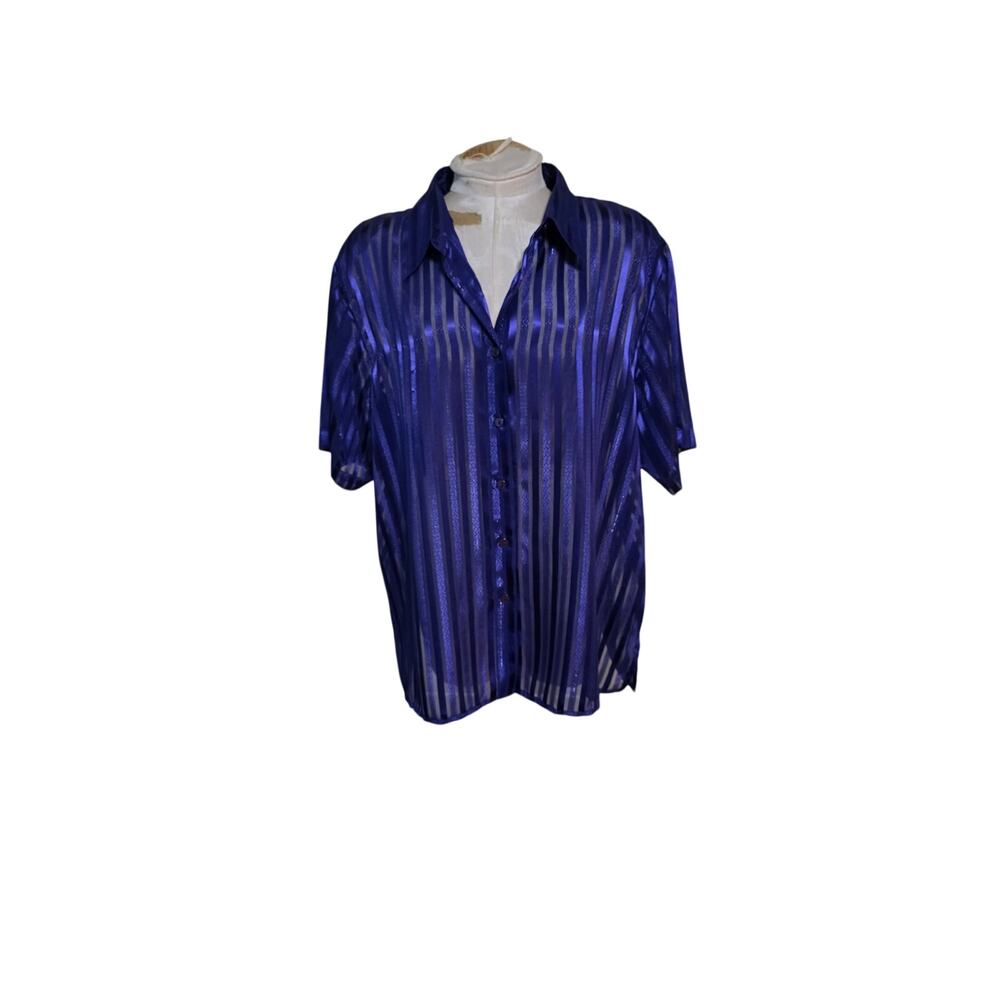 Bon Worth Deep Purple Sheer Striped Button Down Blouse Sz XL‎ Petite career